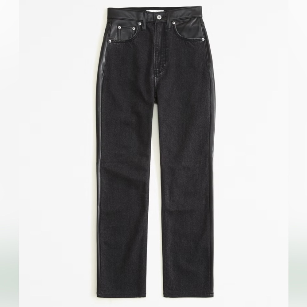 Abercrombie & Fitch Mixed Fabric Ultra High Rise Ankle Straight Leather Jean